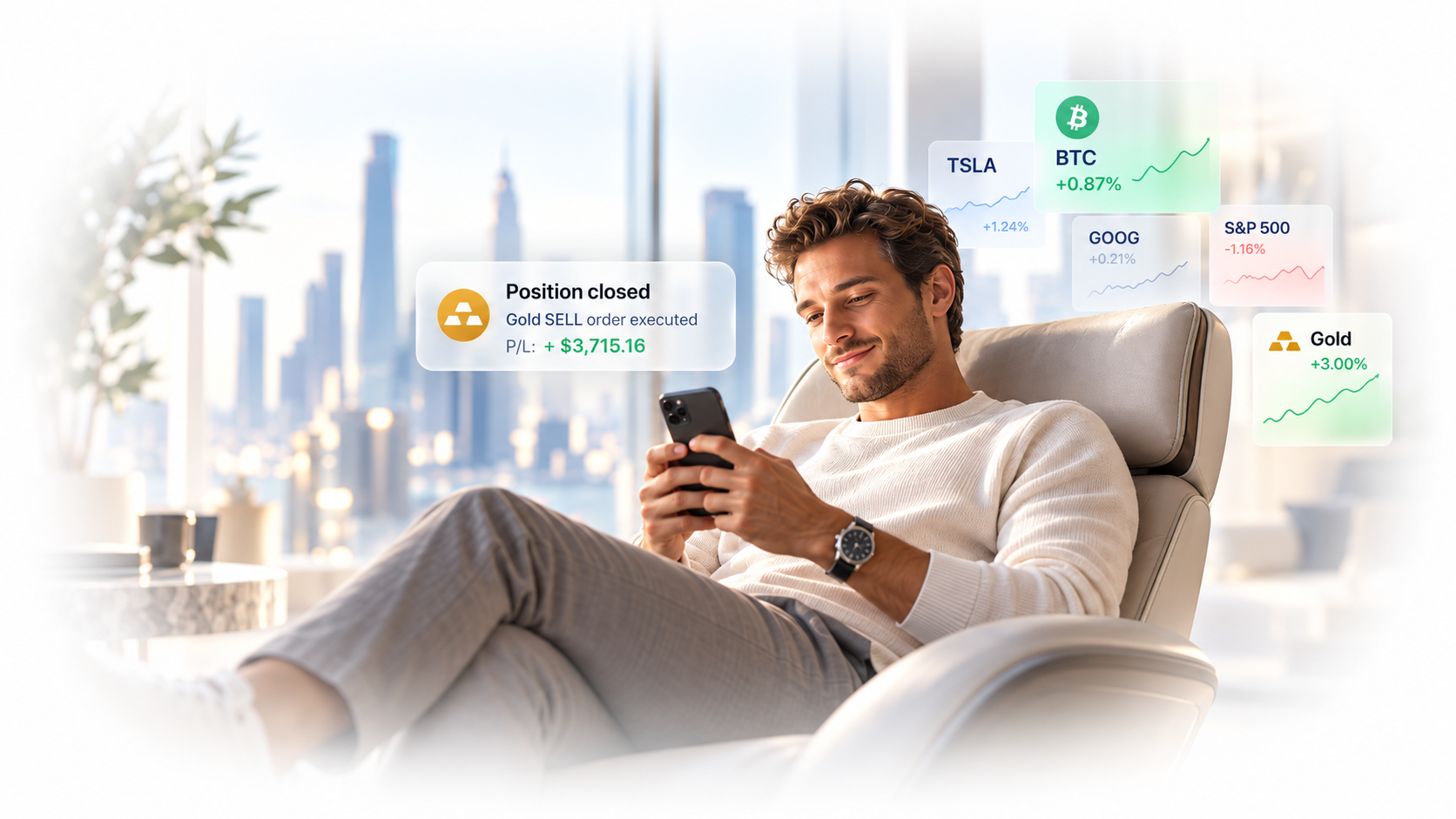 Trader using a smartphone